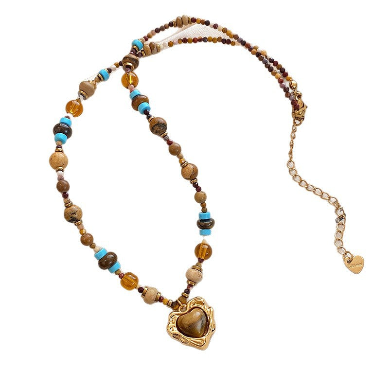 A2廠 韓國韓版波西米亞愛心石頭串珠鈦鋼項鍊 批發 折扣@洽客服 25.11.W3「WN1592」