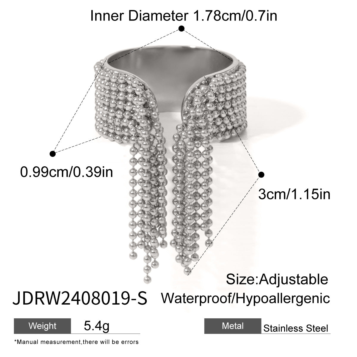 B廠 歐美款歐美串珠流蘇鈦鋼鍍18K金戒指「JDRW2408019」24.10.W3 批發折扣@洽客服