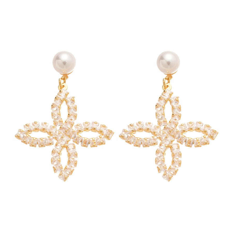 A2廠 韓國韓版鋯石珍珠花瓣電鍍18K真金銀針耳環 批發 折扣@洽客服 25.11.W1「WE4878」