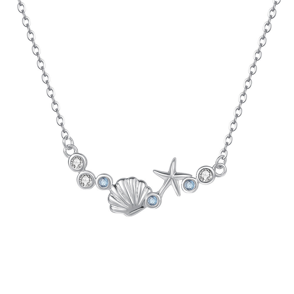 C廠 韓國韓版小藍鋯海星貝殼S925純銀項鍊 批發 折扣@洽客服 26.01.W1「YA0550」