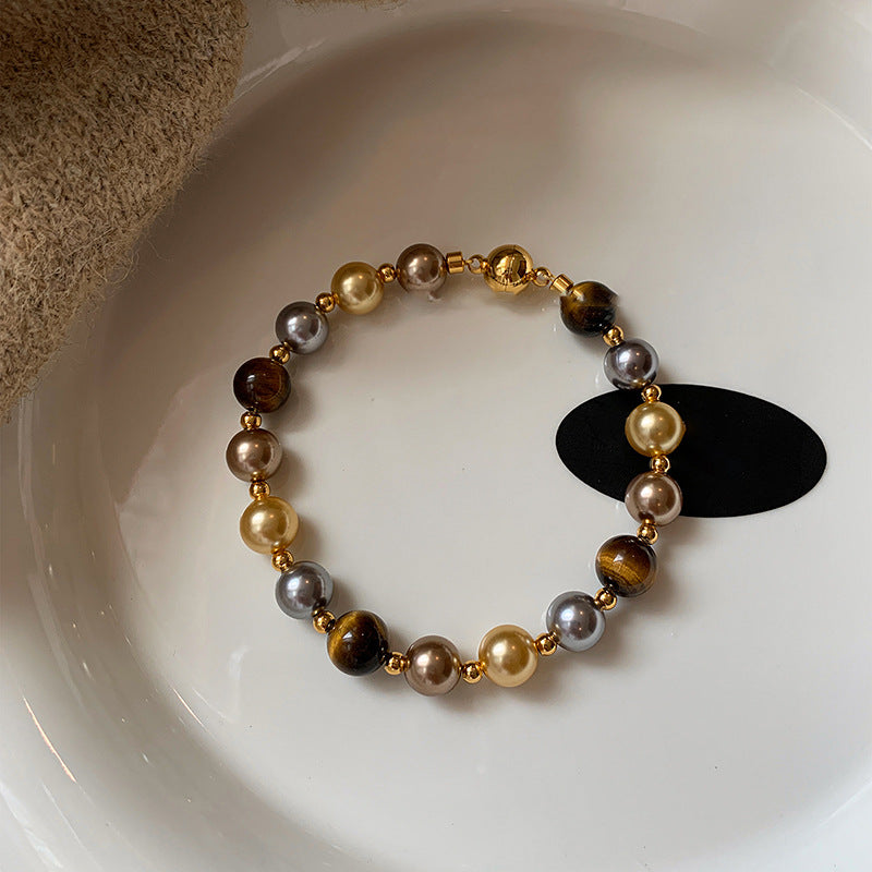 A2廠 韓國韓版復古虎眼石珍珠串珠磁吸手鍊 批發 折扣@洽客服 25.11.W3「HB4768」