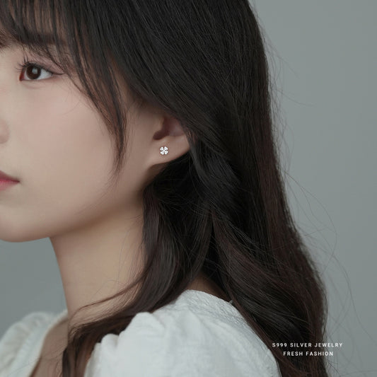 C廠 韓系鑲鑽四葉草S999銀耳環批發 折扣@洽客服 26.10.W4「CE146」