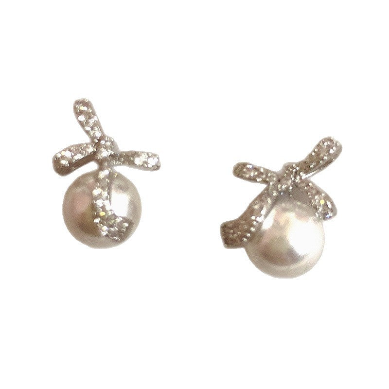 A2廠 韓國韓版鋯石珍珠蝴蝶結銀針耳環 批發 折扣@洽客服 25.11.W1「HE28946」