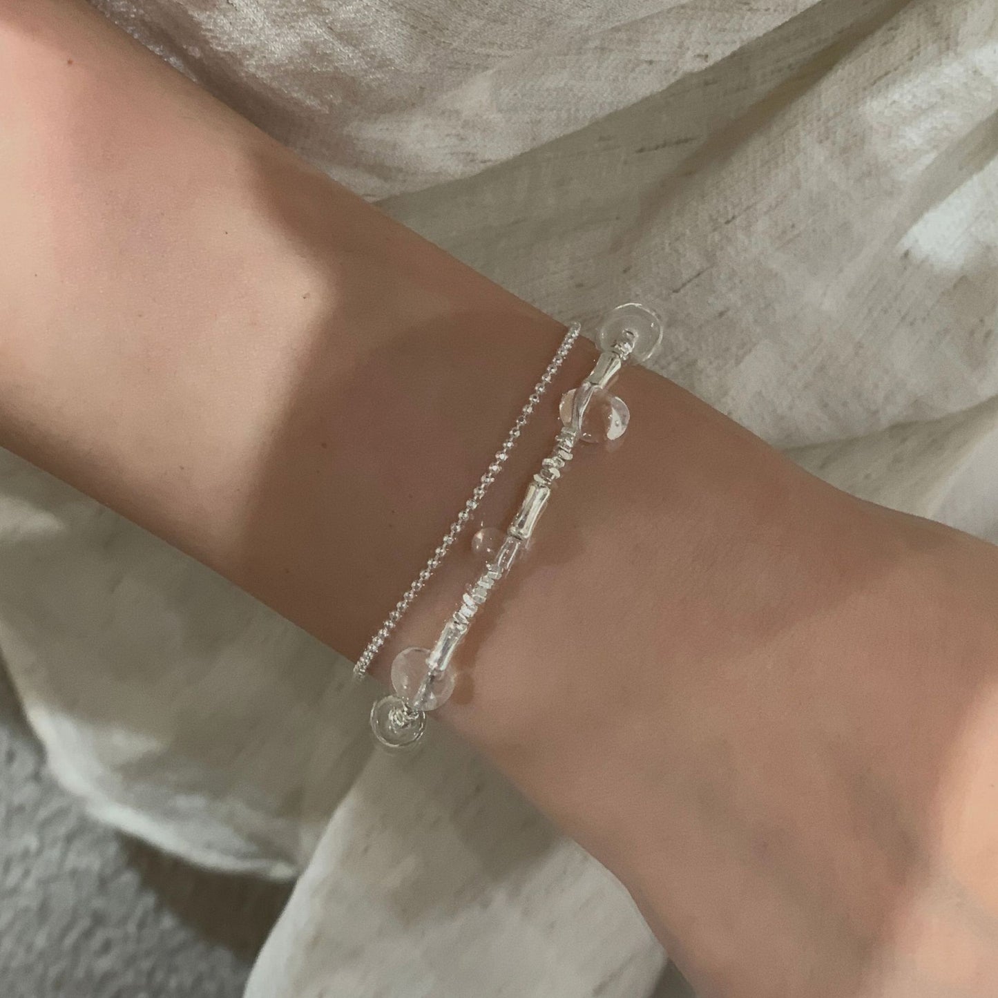 C2廠 韓國韓版串珠白水晶雙層S925純銀手鍊 批發 折扣@洽客服 25.11.W3「SB4146」