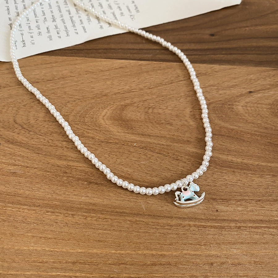 A2廠 韓國韓版滴油小馬吊墜珍珠項鍊 批發 折扣@洽客服 25.12.W3「HN10702」