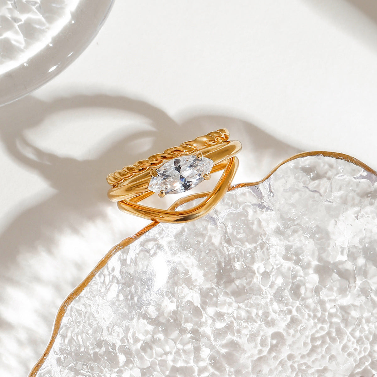 B廠 歐美款 SHARON 鈦鋼鍍18K金戒指 3件套批發 折扣@洽客服 25.03.W4 「JDR0211015-7」