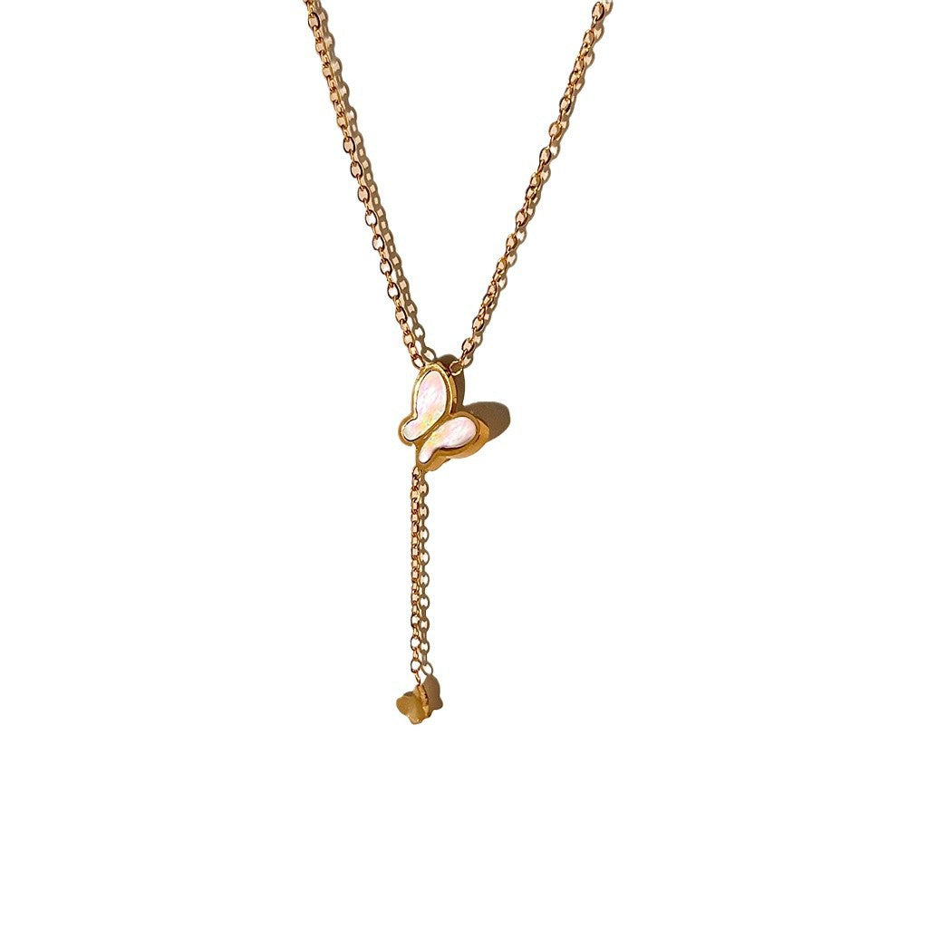 A廠 韓系天然白貝母蝴蝶銅鍍18K金項鍊 批發 折扣@洽客服 25.02.W4「5361」