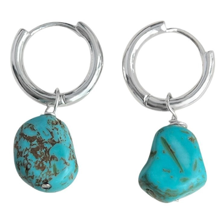 A廠 韓系款個性不規則綠松石銀針銀針耳環 批發 折扣@洽客服 25.12.W1「4307」