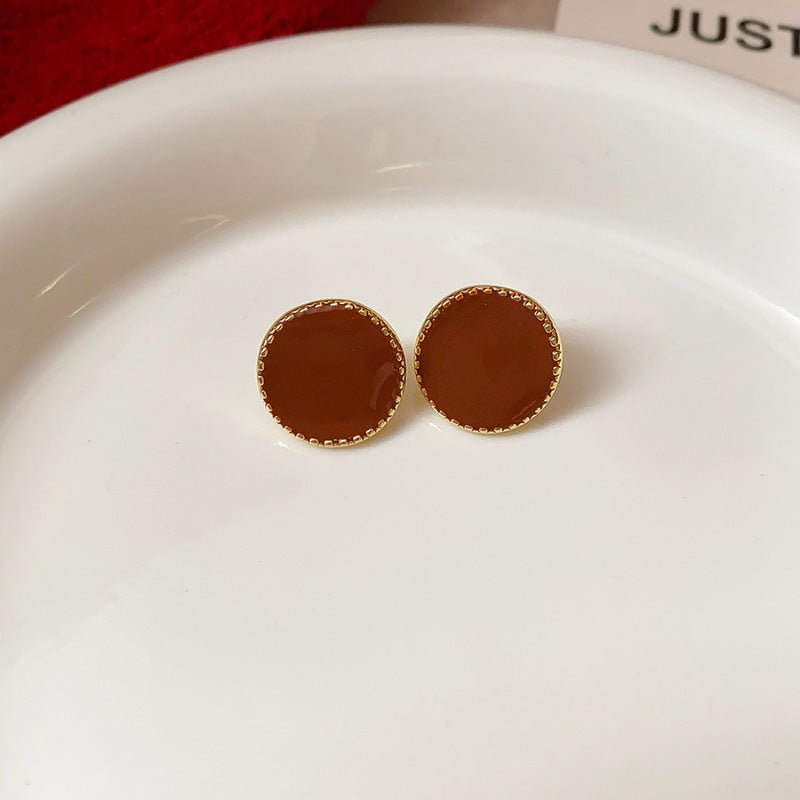 A2廠 韓國韓版酒紅幾何圓銀針耳環 批發 折扣@洽客服 25.11.W3「HE28573」