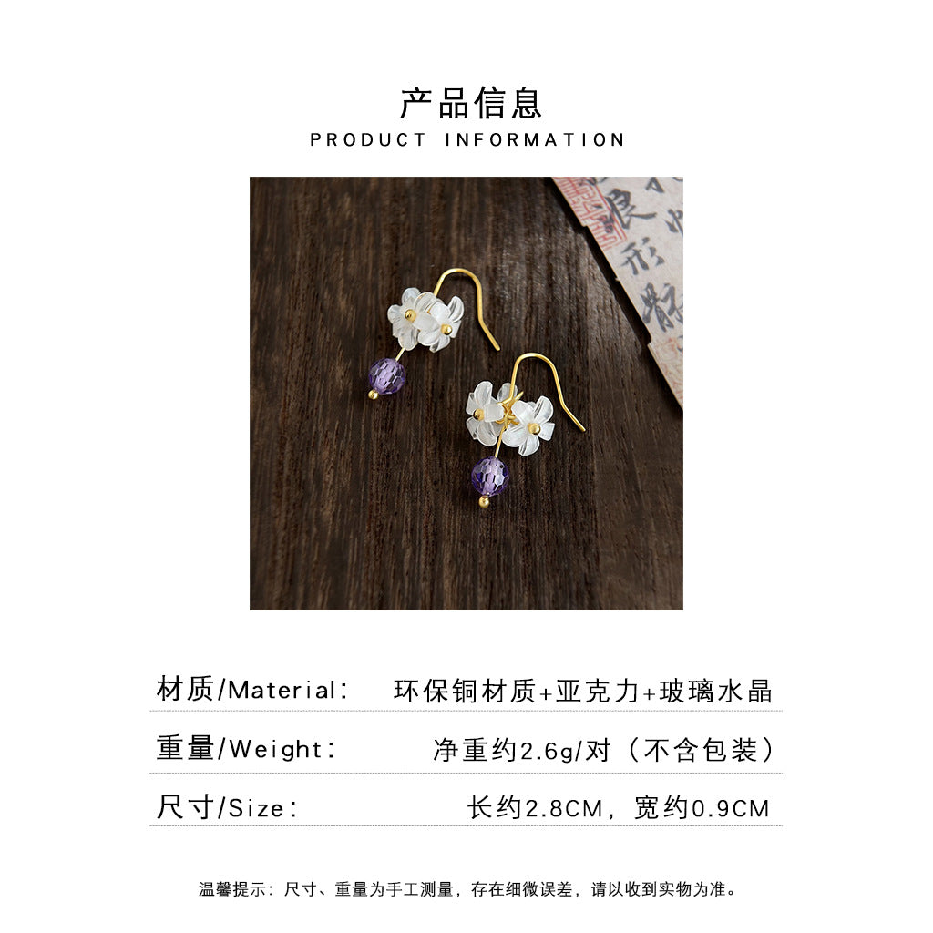 A廠 日韓系手工款溫柔紫色玻璃水晶銀針耳環批發 折扣@洽客服 26.08.W3「7726」