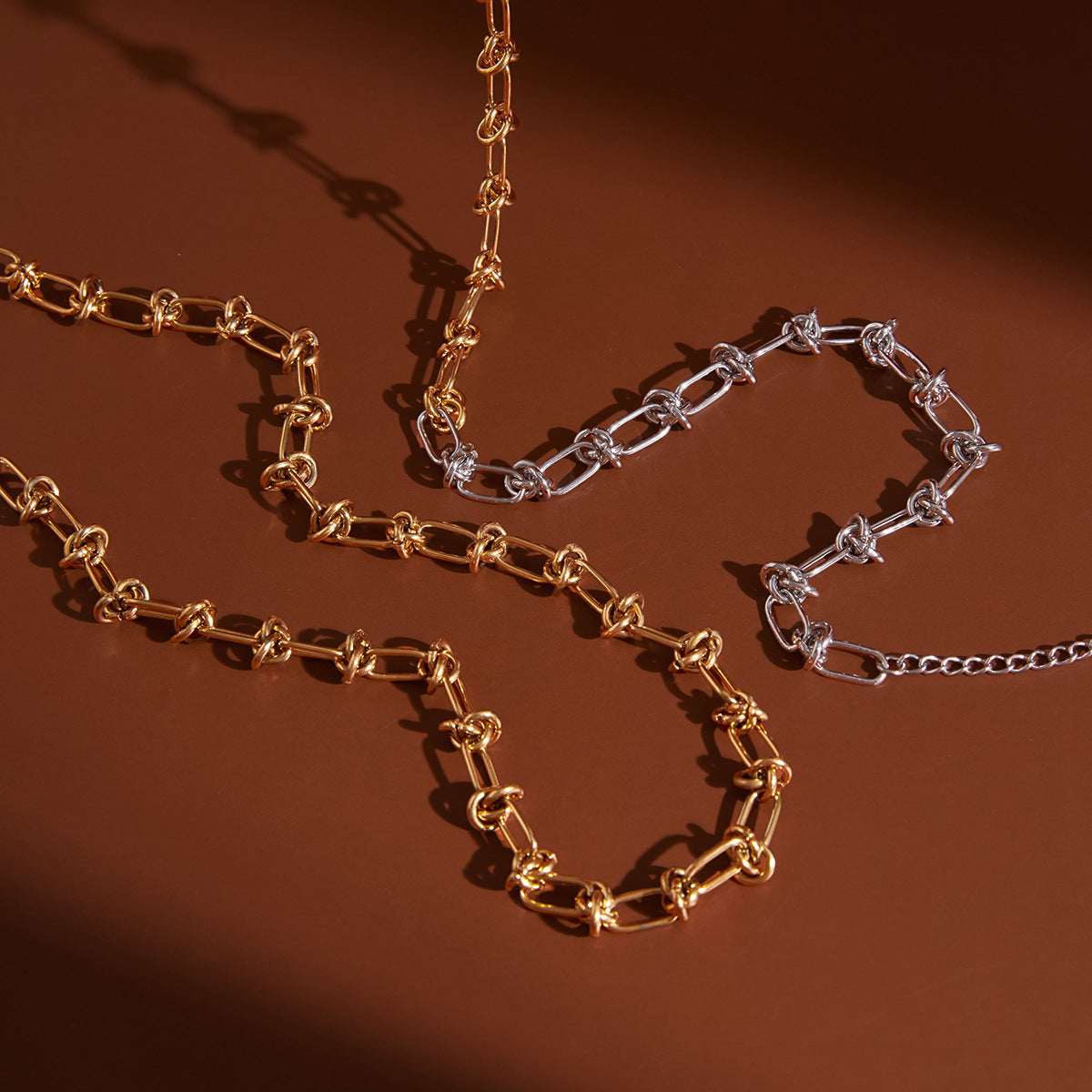 B廠 歐美款 金銀拼色打結鈦鋼鍍18K金項鍊 批發 折扣@洽客服 26.03.W1「JDN0302015-PS」