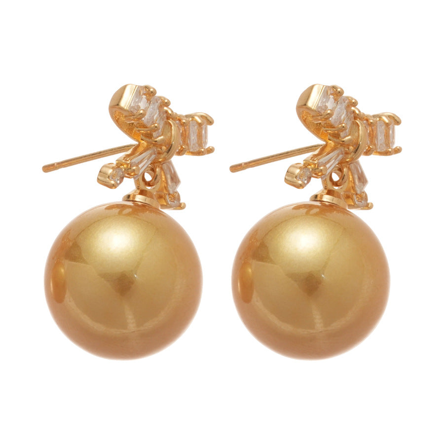 A2廠 韓國韓版優雅蝴蝶結香檳色珍珠銀針耳環 批發 折扣@洽客服 25.10.W5「HE28881」