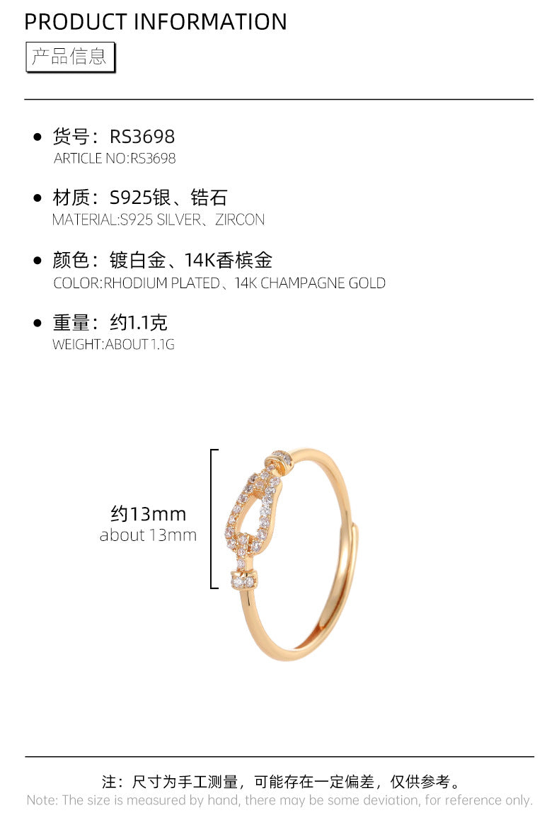 C廠 韓系 滿鑽馬蹄扣S925純銀戒指批發 折扣@洽客服 26.06.W3「RS3698」