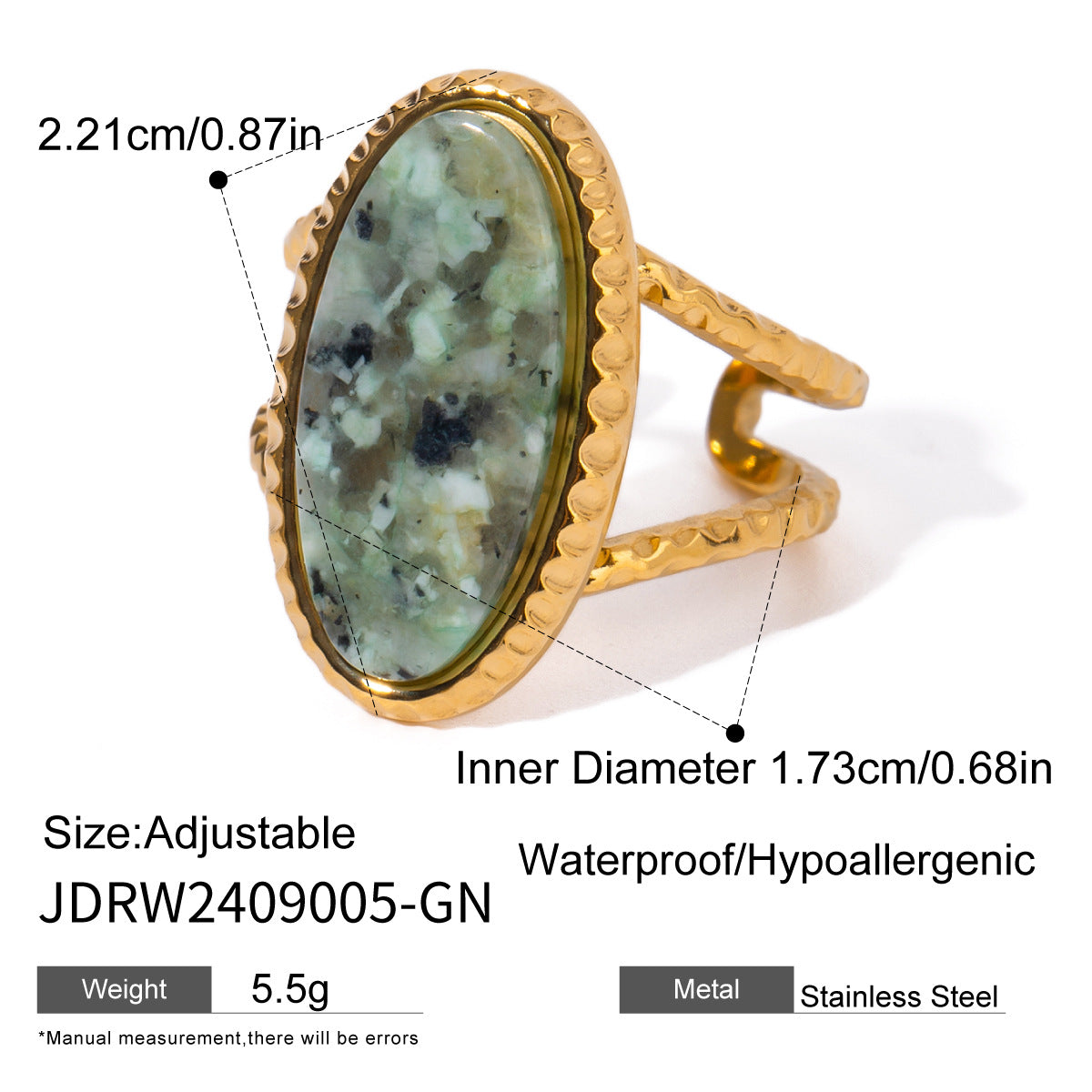 B廠 歐美款 TAYLOR 藍松石虎眼石非洲松鈦鋼鍍18K金戒指「JDRW2409005」24.12.W1 批發折扣@洽客服