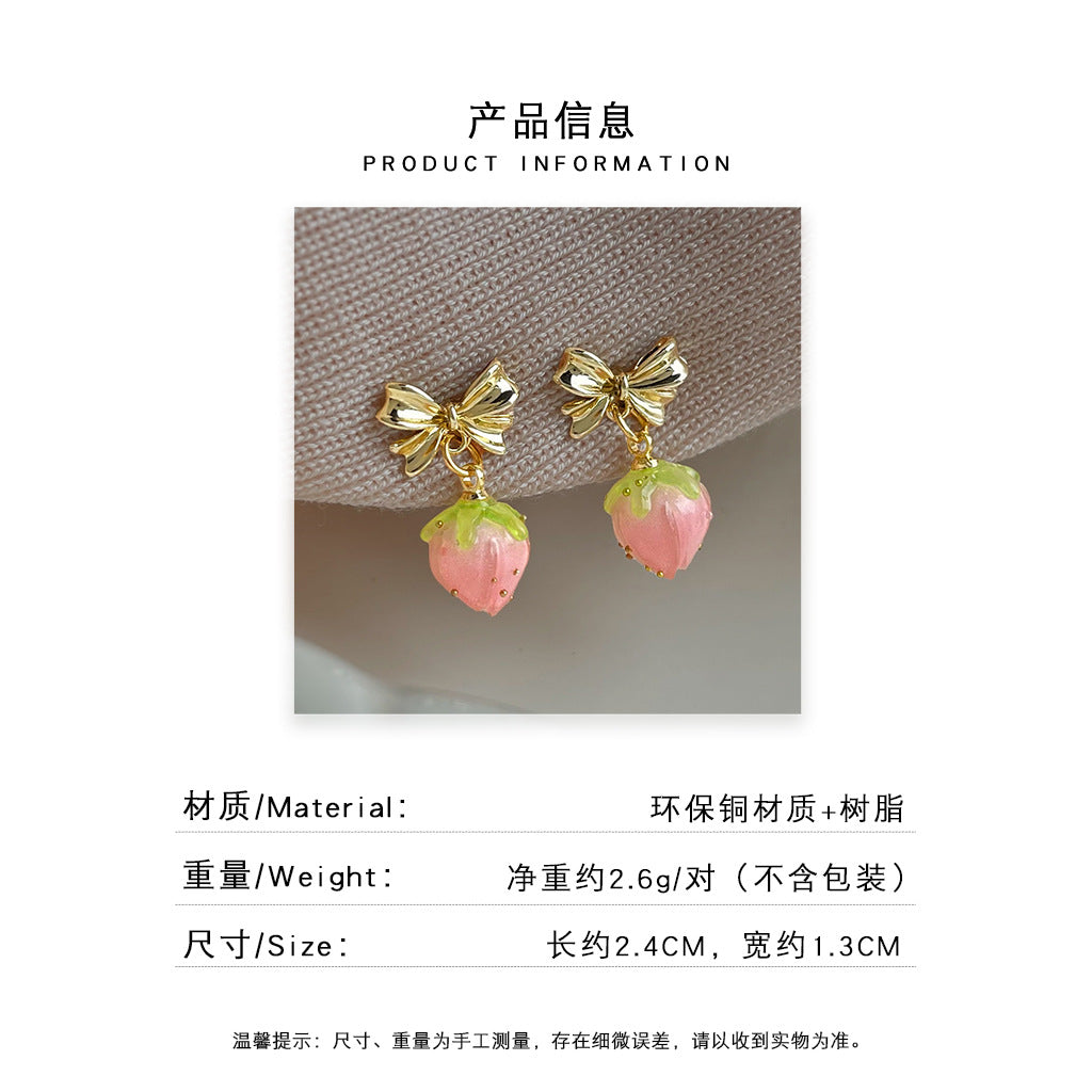 A廠 日韓系蜜桃草莓甜美蝴蝶結耳環批發 折扣@洽客服 26.-8.26「7692」
