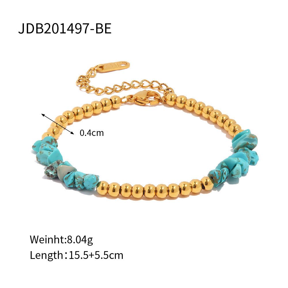 B廠 歐美款天然石鈦鋼鍍18K金手鍊「JDB201497」24.10.W3 批發折扣@洽客服
