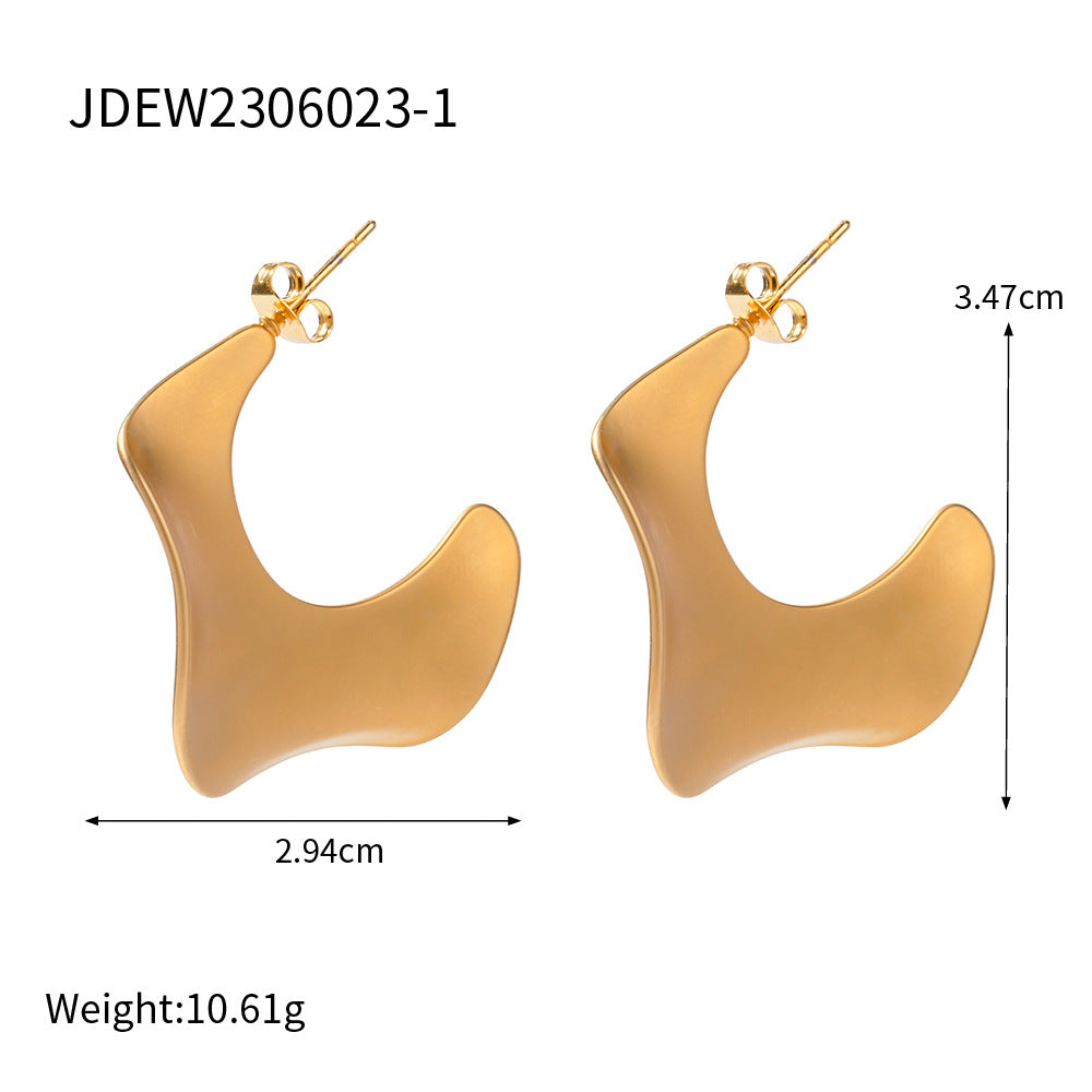 B廠 歐美款彎曲C型鈦鋼鍍18K金 耳環「JDEW2306023」24.10.W3 批發折扣@洽客服