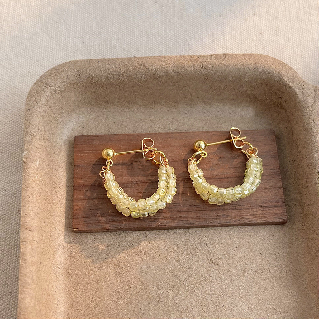 A廠 韓系米色雙層玻璃水晶銀針耳環 批發 折扣@洽客服 25.04.W1「5471」