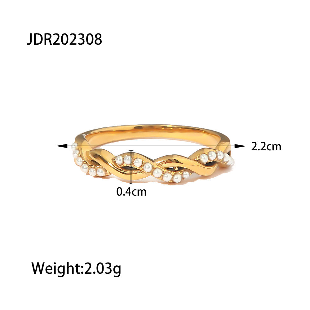 B廠 歐美款鑲嵌珍珠鈦鋼鍍18K金戒指「JDR202308」24.10.W3 批發折扣@洽客服