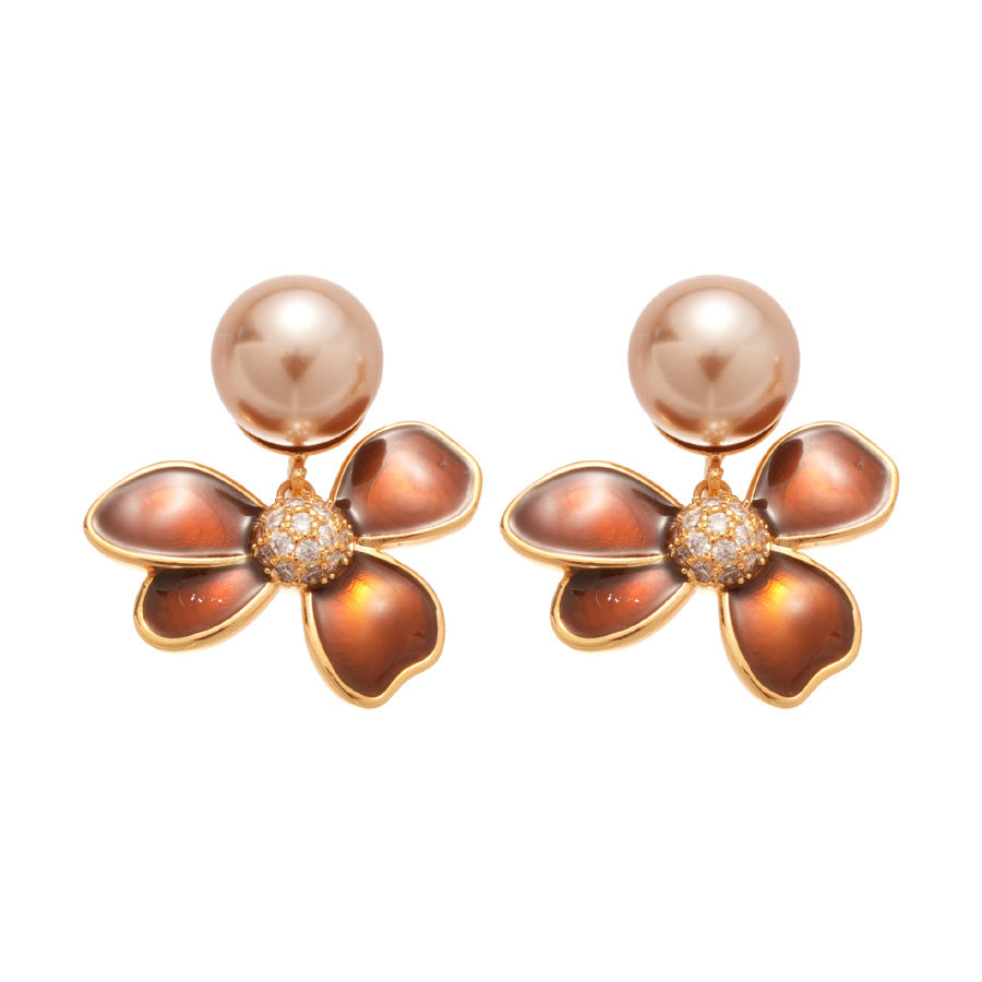 A2廠 日韓款滴油花朵珍珠電鍍18k金銀針耳環 批發 折扣@洽客服 25.11.W4「WE4955」