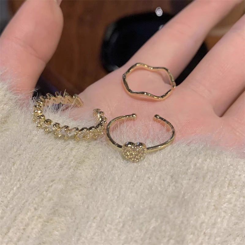 A2廠 韓國韓版鋯石愛心銅鍍14K金戒指- 3件套「HR2354」24.12.W4 批發折扣@洽客服