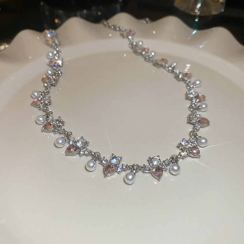 A2廠 韓國韓版鑲鑽方形愛心珍珠項鍊 批發 折扣@洽客服 25.03.W4「HN8251」