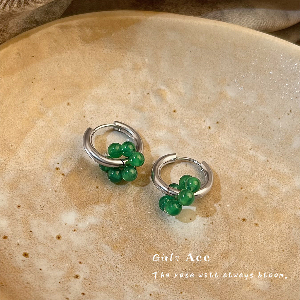 A廠 韓系草莓晶天然石銅銀針耳環 批發 折扣@洽客服 25.04.W1 「5601 5602」