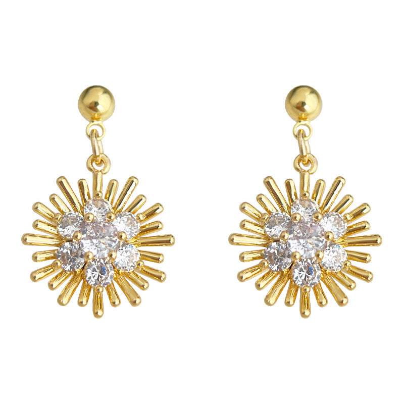 A廠 韓系復古太陽花微鑲鋯石銀針耳環 批發 折扣@洽客服 25.04.W1「5476」