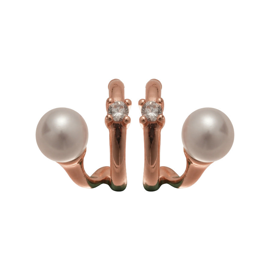 A2 韓國韓版鑲鋯石珍珠雙層鈦鋼銀針耳環 批發 折扣@洽客服 26.02.W3「HE30610」