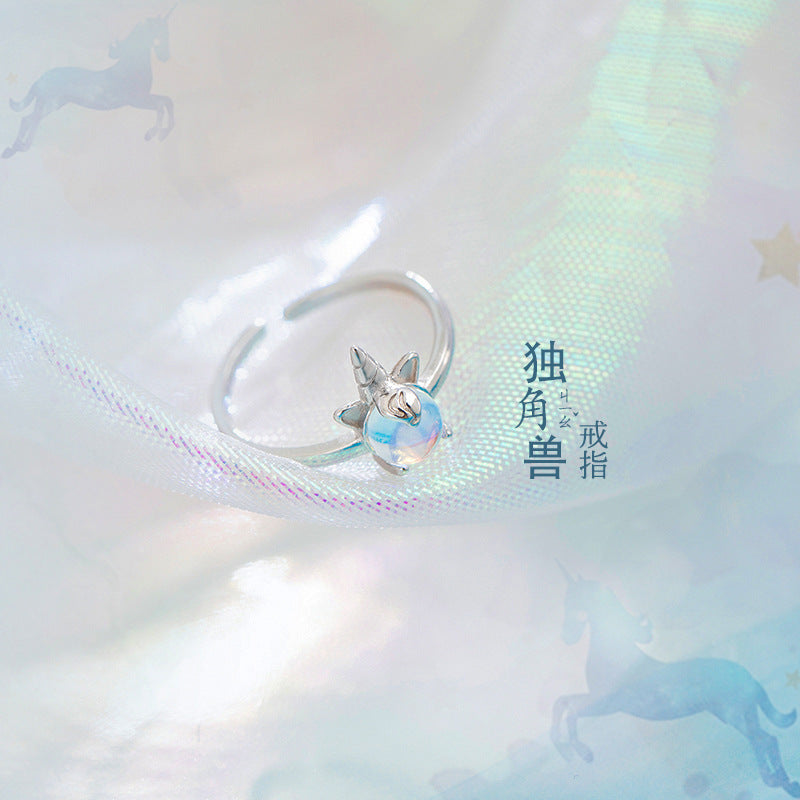 A廠 韓系獨角獸月光石銅鍍銀戒指批發 折扣@洽客服 26.07.W3「1-93」