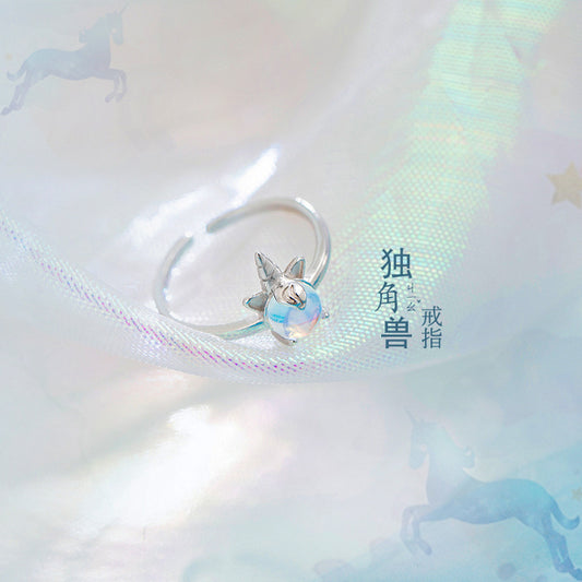 A廠 韓系獨角獸月光石銅鍍銀戒指批發 折扣@洽客服 26.07.W3「1-93」