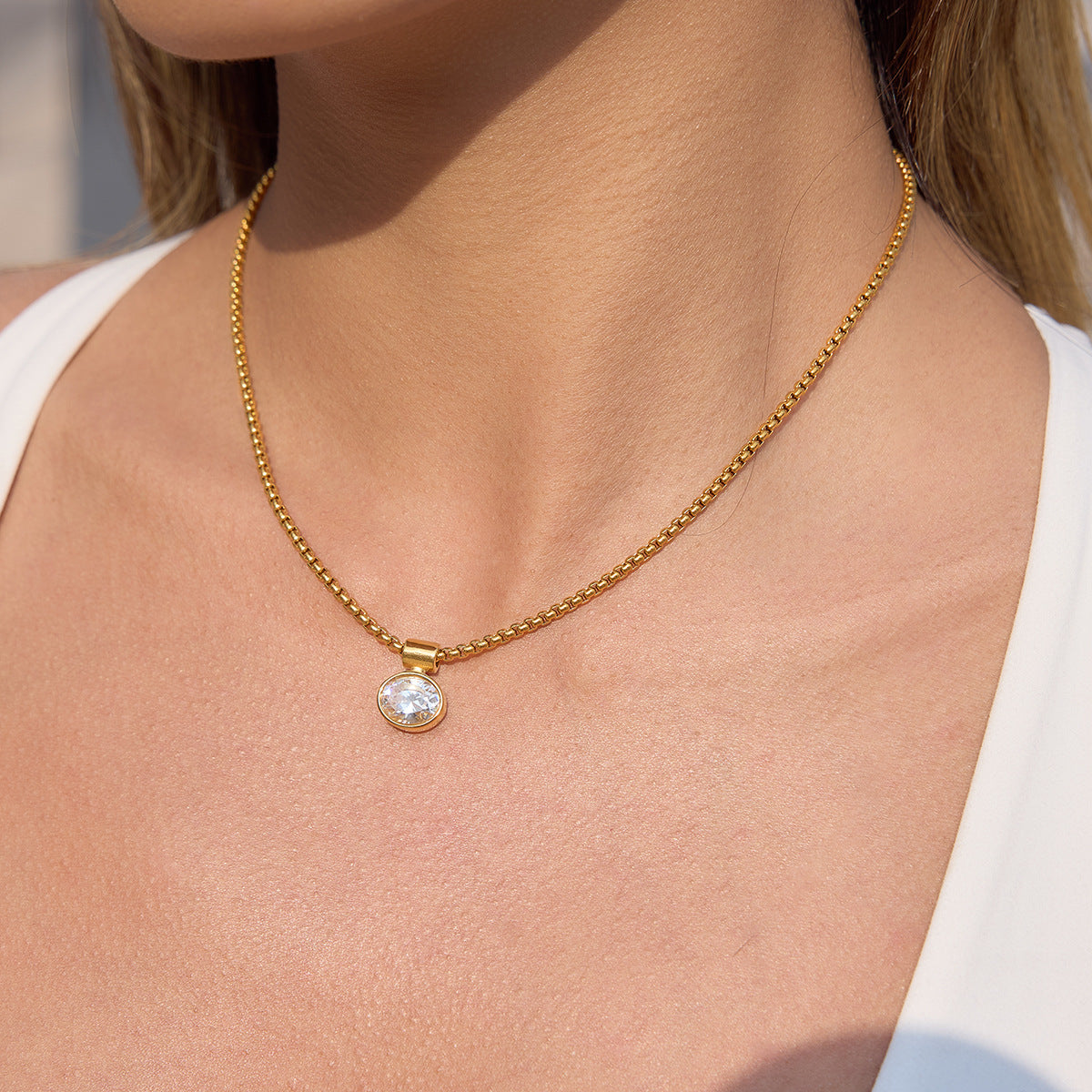 B廠 歐美款 個性白色蛋形鋯石鈦鋼鍍18K金項鍊 批發 折扣@洽客服 26.03.W1「JDN0312212」