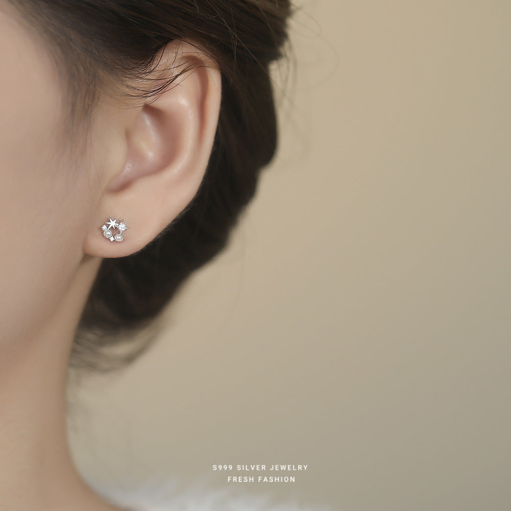 C廠 S999足銀｜珍珠六芒星耳環 批發 折扣@洽客服 25.01.W4「E6038」
