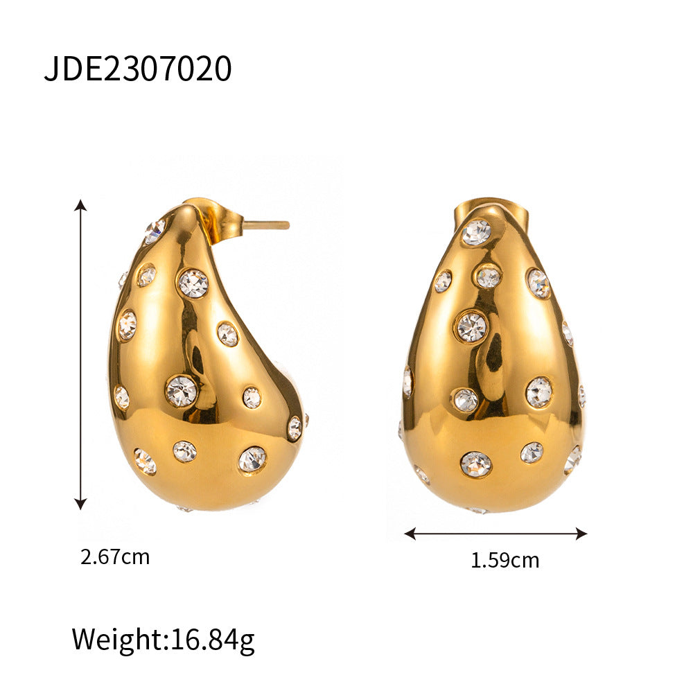 D廠【JDE2307020】18K鍍金不銹鋼鑲嵌鋯石胖乎乎耳釘 23.07.W4