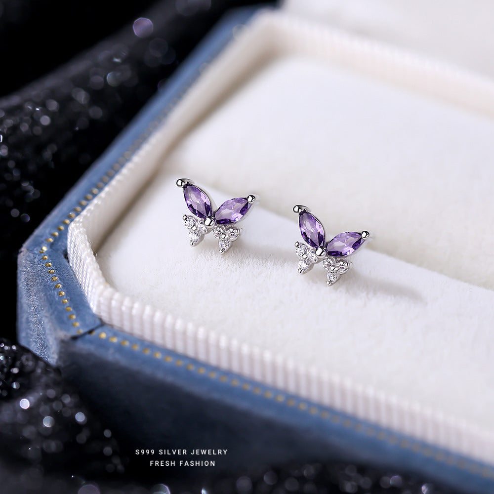 C廠 韓國韓版紫鑽蝴蝶S999足銀耳環 批發 折扣@洽客服 26.04.W4「E6241」
