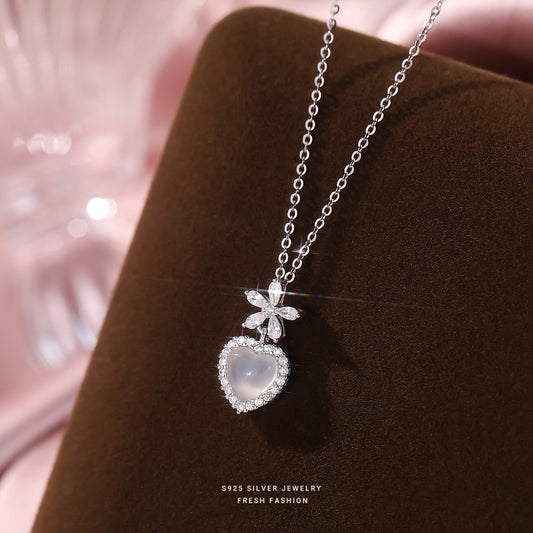 C廠 韓國韓版白玉髓花朵愛心S925純銀項鍊 批發 折扣@洽客服 25.12.W1「A4696」