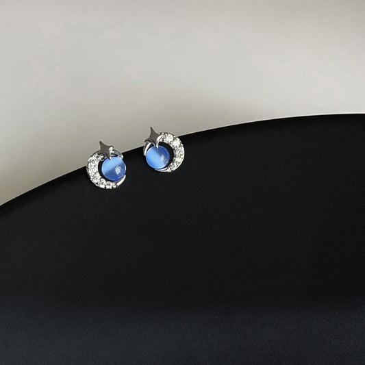 A廠 韓系藍星球貓眼石環保銅銀針耳環批發 折扣@洽客服 26.03.10「2401」