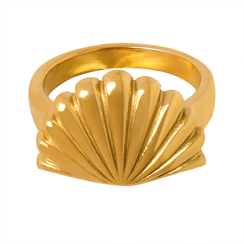 B廠【A046】歐美金屬誇張貝殼造型個性戒指尾戒飾品鈦鋼指環不掉色指戒 23.05.W1