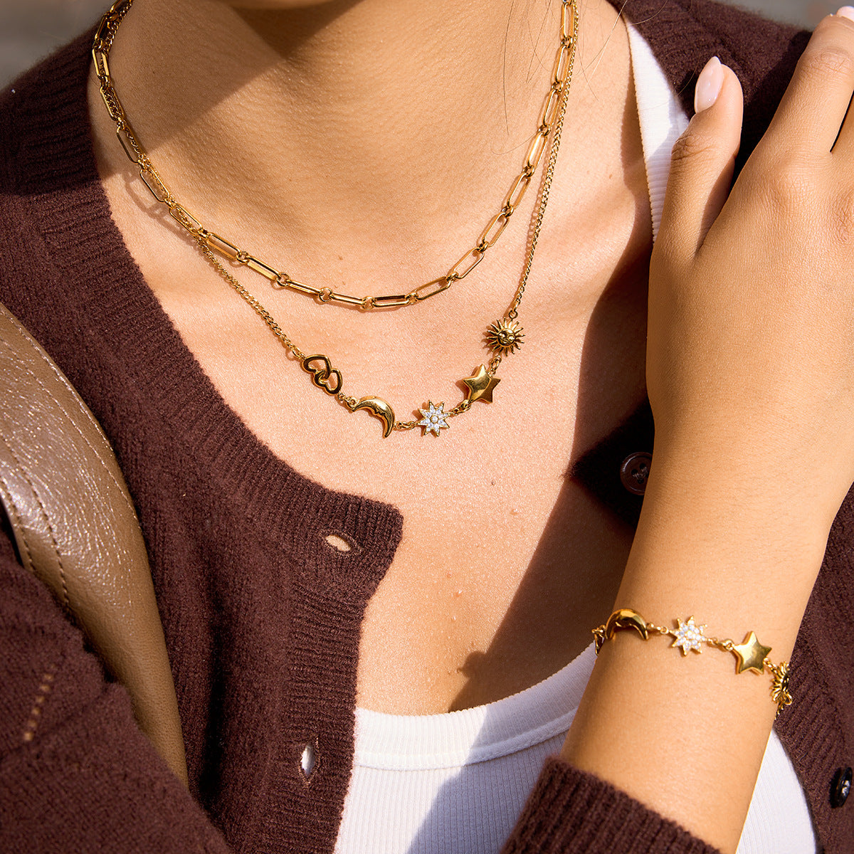 B廠 歐美款 星星月亮鋯石鈦鋼鍍18K金項鍊 批發 折扣@洽客服 26.02.W3「JDN0211218」
