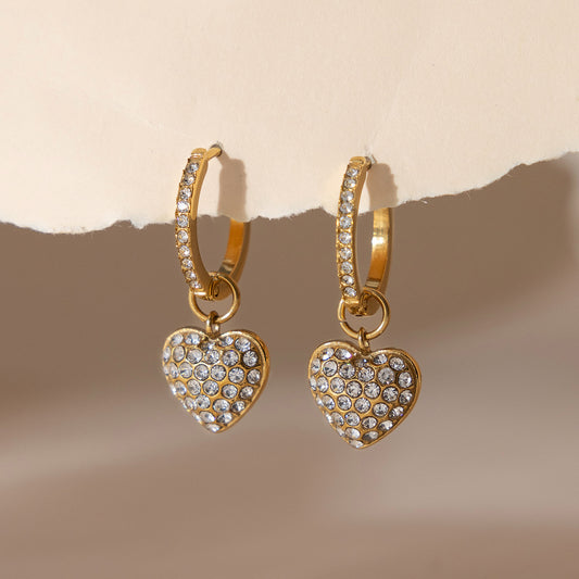 B廠 歐美款 愛心帶鑽鈦鋼鍍18K金耳環 批發 折扣@洽客服 26.03.W1「JDE0310029」