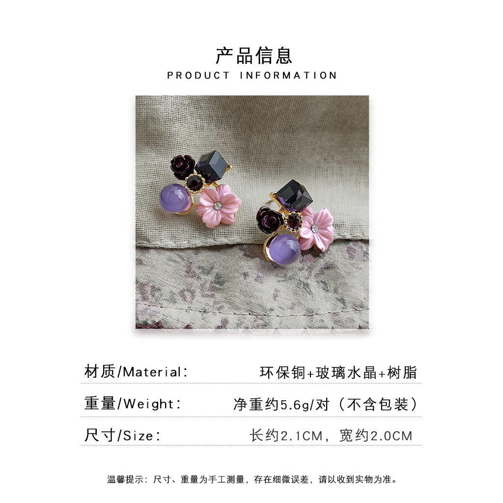 A廠 日韓款 玻璃水晶花朵銀針耳環批發 折扣@洽客服 26.06.W1「593」