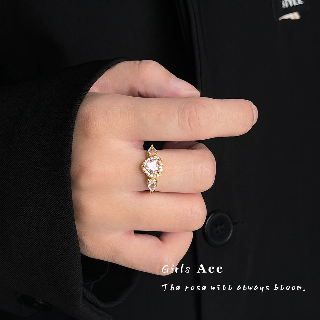 A廠 日韓款 輕奢粉紅色鋯石愛心戒指 批發 折扣@洽客服 25.11.W1「2227」