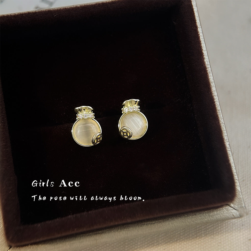 A廠 日韓款玻璃貓眼石錢袋銀針耳環 批發 折扣@洽客服 25.11.W4「6771」