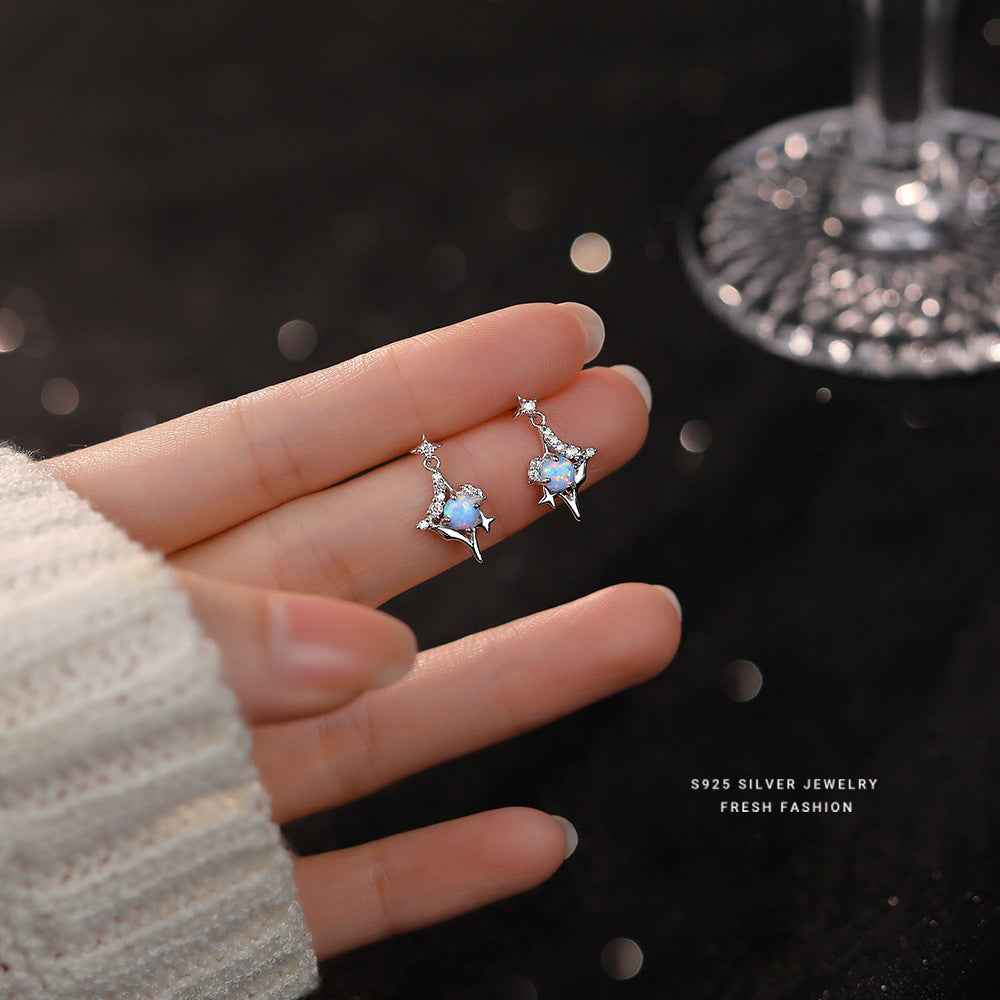 C廠 韓國韓版藍色歐珀石芒星925純銀耳環 批發 折扣@洽客服 25.10.W3「YE0150」