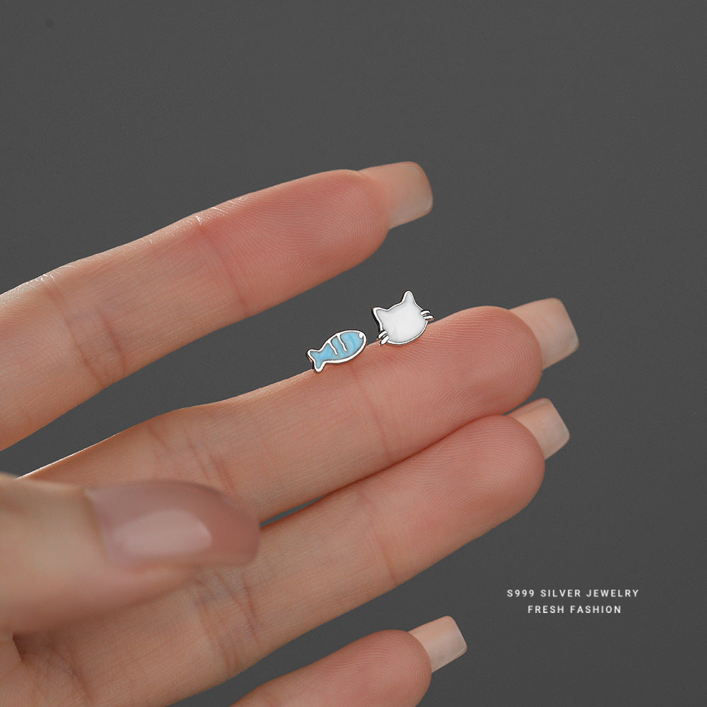 C廠 韓國韓版【吃定你】貓與魚S999純銀耳環 批發 折扣@洽客服 25.11.W3「E5780」