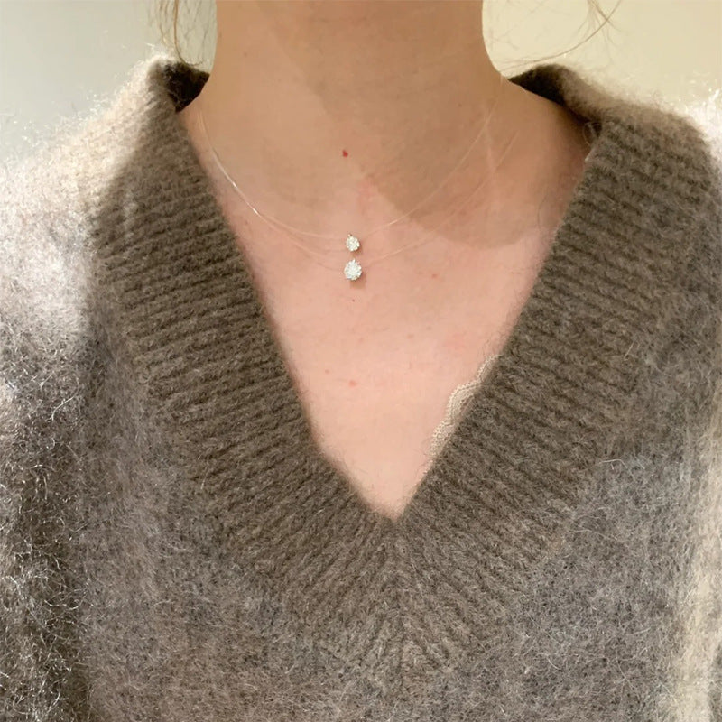 C2廠 韓國韓版璀璨莫桑石透明魚線S925純銀項鍊 批發 折扣@洽客服 25.11.W1「XDQ0454N」