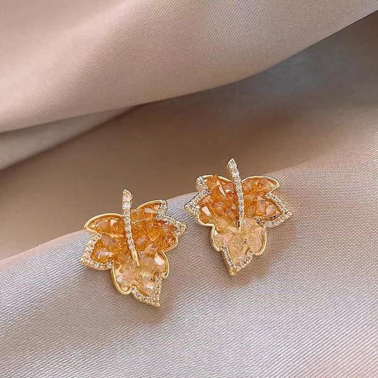 A2廠 韓國韓版鋯石楓葉 電鍍14k真金銀針耳環 批發 折扣@洽客服 25.11.W2「WE5036」