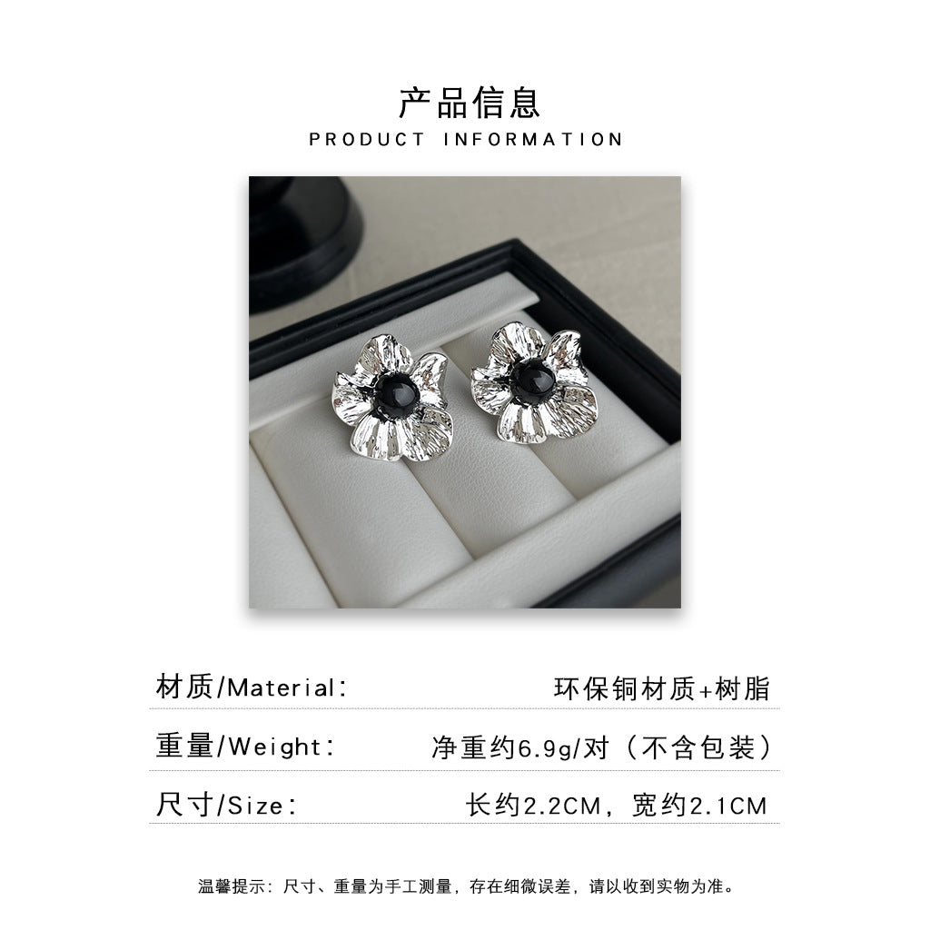 A廠 韓系液態感褶皺花朵銀針耳環批發 折扣@洽客服 26.10.W4「7875」