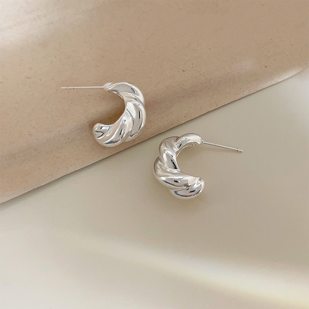 A廠 日韓款 極簡主義幾何麻花圈銀針耳環 批發 折扣@洽客服 25.11.W2「4092」