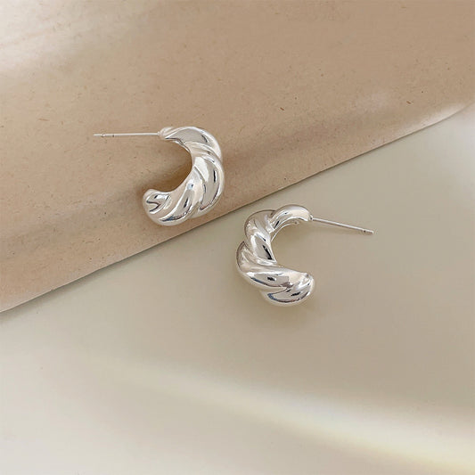 A廠 日韓款 極簡主義幾何麻花圈銀針耳環 批發 折扣@洽客服 25.11.W2「4092」